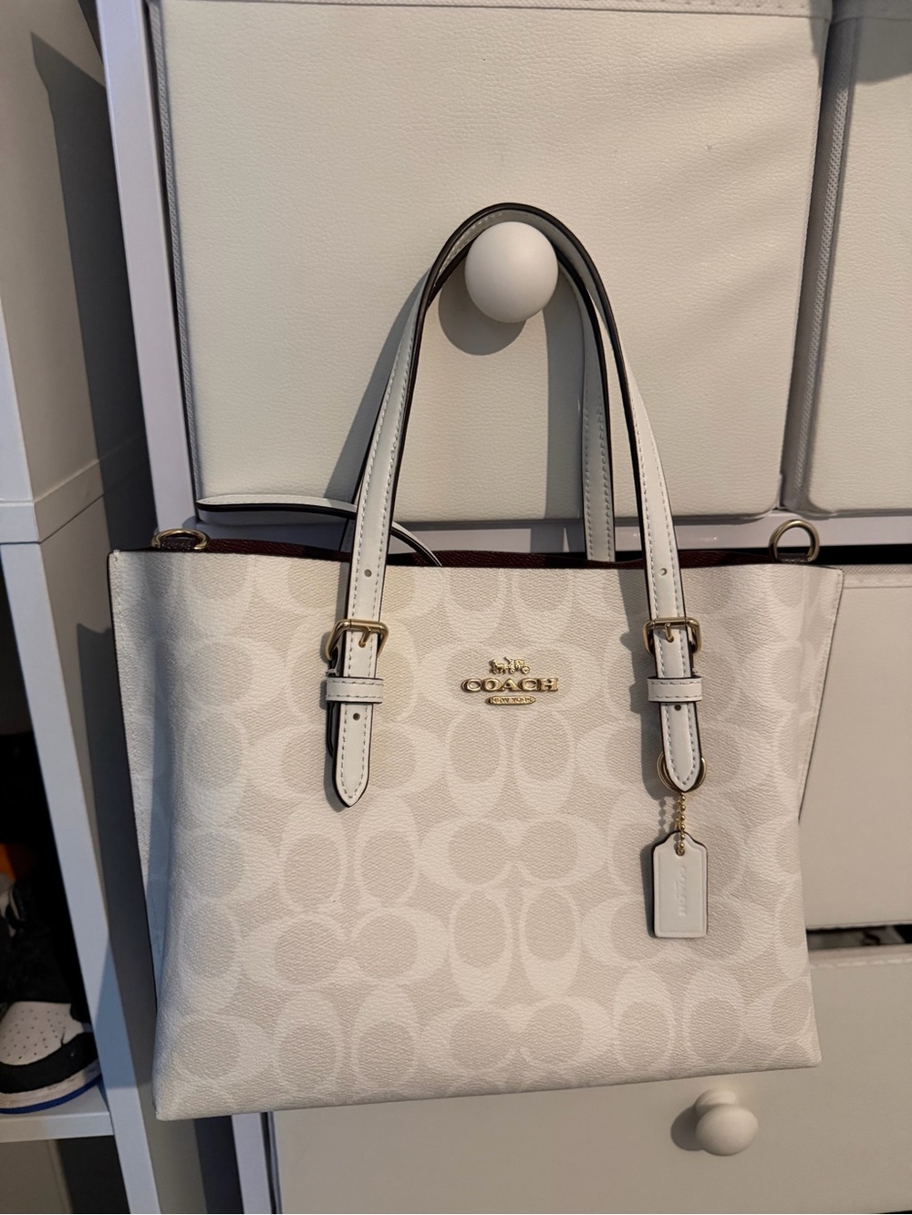 Coach Cream Signature Canvas Tote with Gold Accents